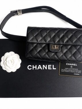 CHANEL Black Quilted Caviar Leather belt bag